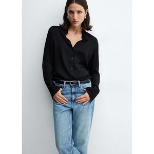 Mango Outlet‎ Satin finish flowy shirt Black Plus Size 3XL NWT